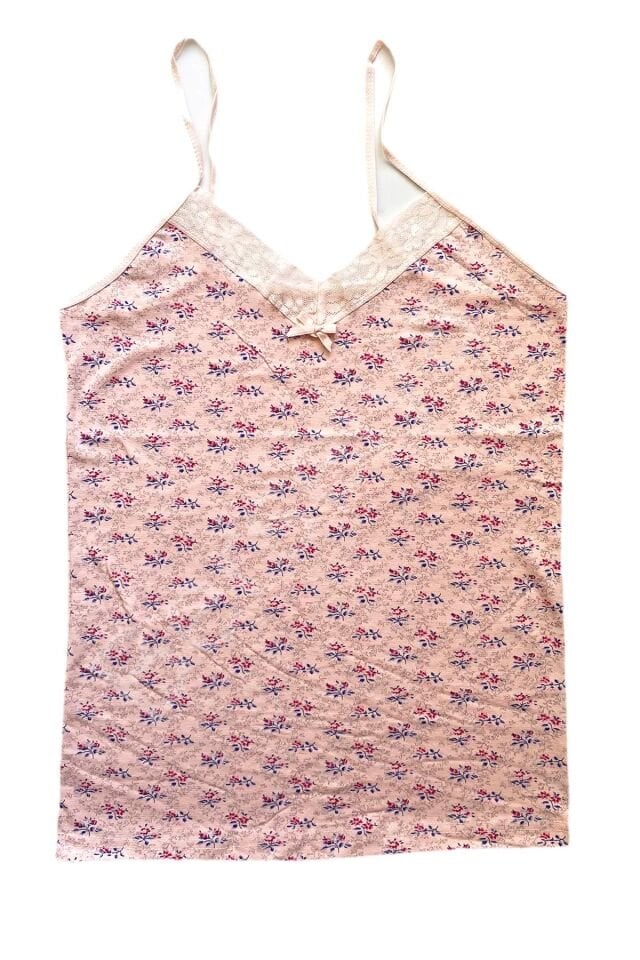 2 Adet Kadın Askılı Desenli Atlet Dantelli Empirme Pamuklu Penye D9-10