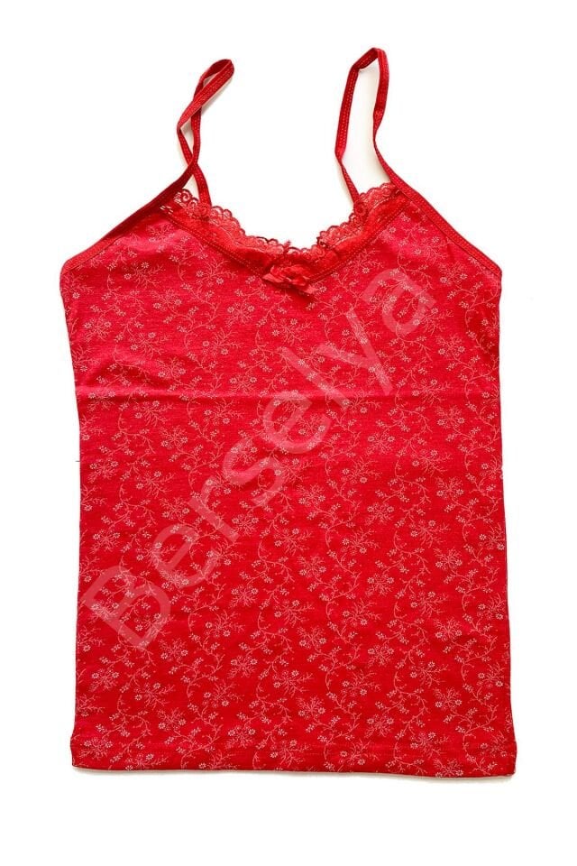 2 Adet Kadın Askılı Desenli Atlet Dantelli Empirme Pamuklu Penye D9-10