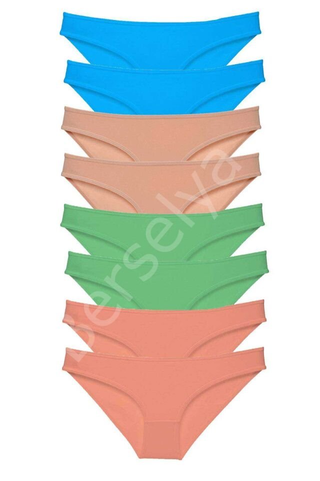 8 adet Süper Eko Set Likralı Kadın Slip Külot Ten Pudra Yeşil Mavi