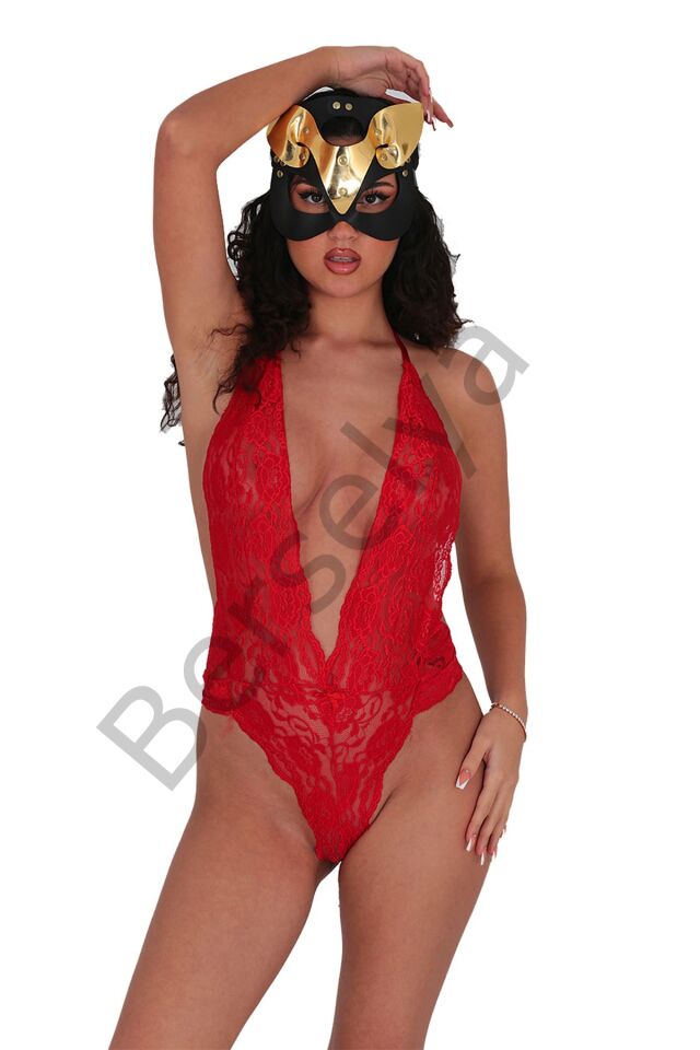 Kırmızı Dantelli Fantezi Bodysuit - 856