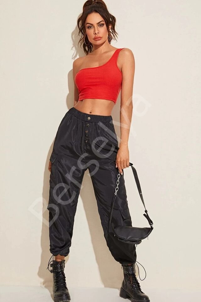 Kadın Kırmızı Tek Omuz Crop Büstiyer