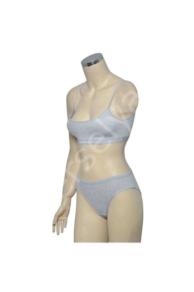 Pedli İp Askılı Yarım Atlet Büstiyer Külot Takım Gri