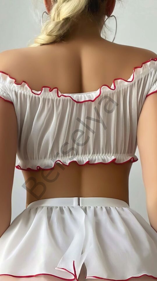 Beyaz Büstiyerli Etekli Fantezi Hemşire Kostümü