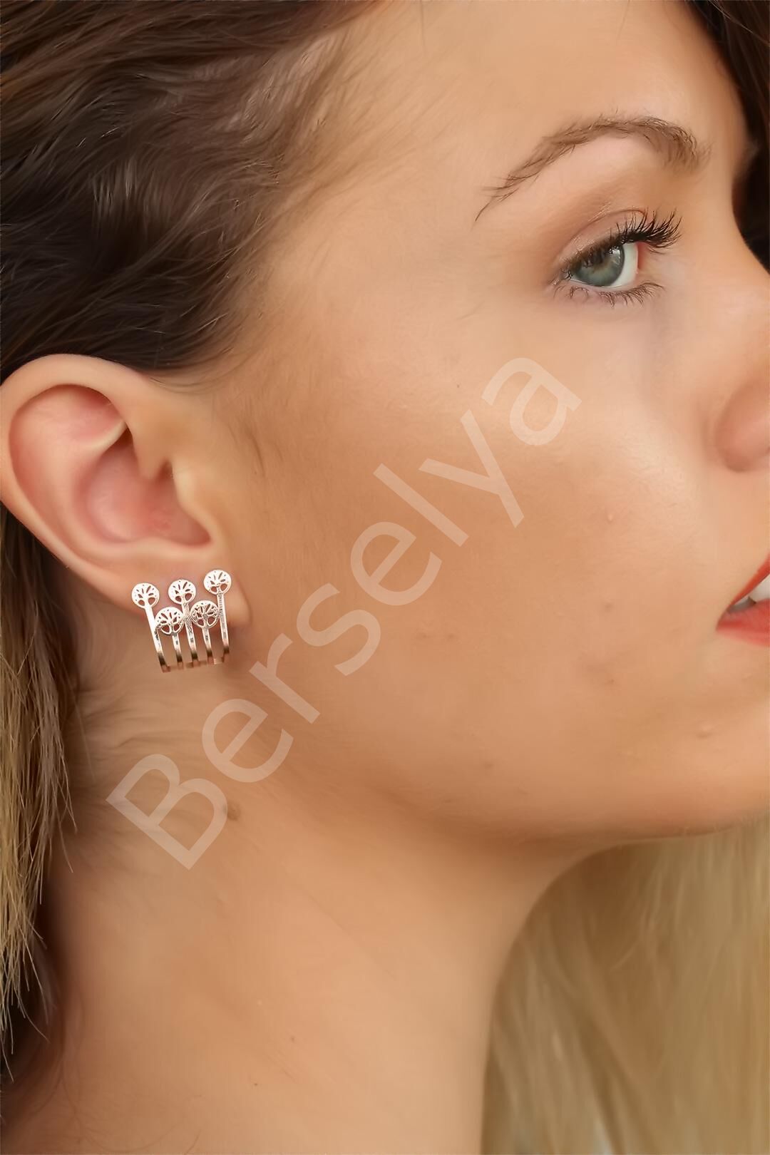 Rose Renk Ağaçlı Bayan Küpe