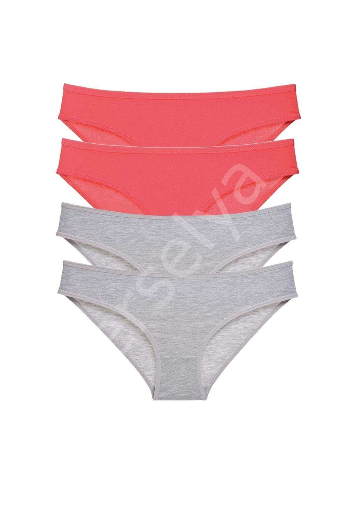 4 Adet Süper Eko Set Likralı Kadın Slip Külot Fuşya Gri