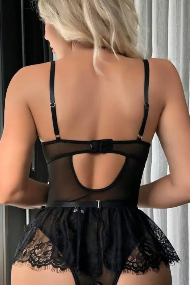 Siyah Dantelli Etekli Babydoll Takım 66666