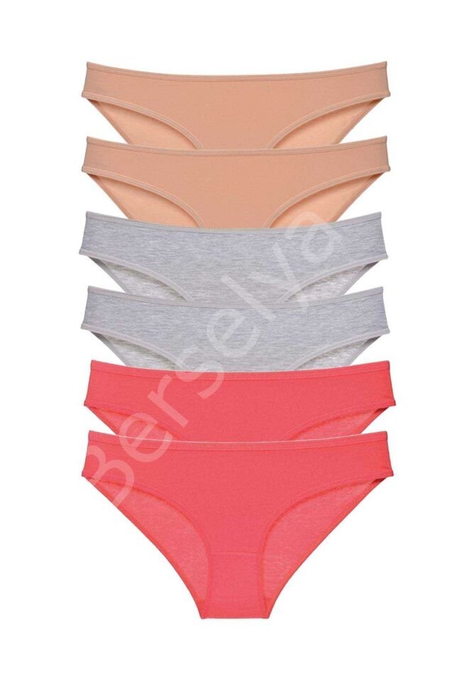 6 adet Süper Eko Set Likralı Kadın Slip Külot Ten Gri Fuşya L