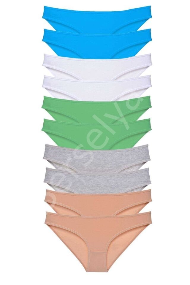 10 adet Süper Eko Set Likralı Kadın Slip Ten Gri Beyaz Yeşil Mavi