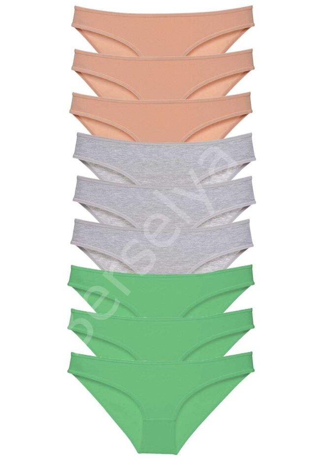 9 Adet Süper Eko Set Likralı Kadın Slip Külot Ten Gri Yeşil