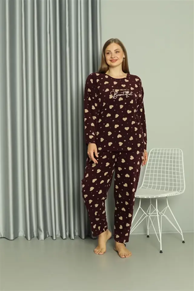 Polar Kadın Büyük Beden Pijama Takımı Bordo