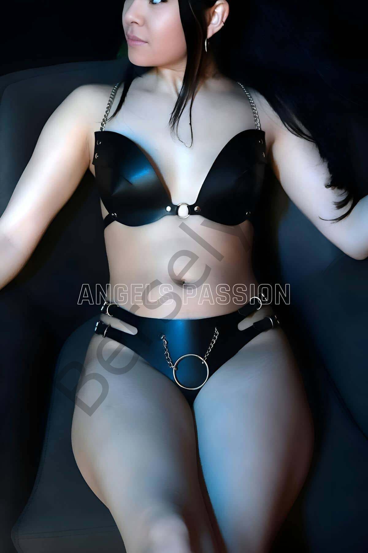 Deri Seksi Sütyen Takım, Deri Fantezi İç Giyim, Zincir Detaylı Sütyen Harness Takım - Brf1223