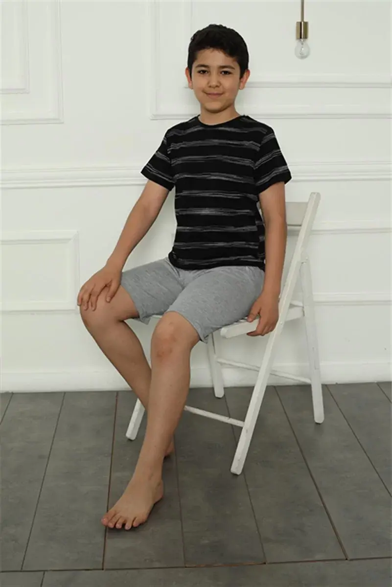 Erkek Çocuk Penye Şortlu Pijama Takım Siyah