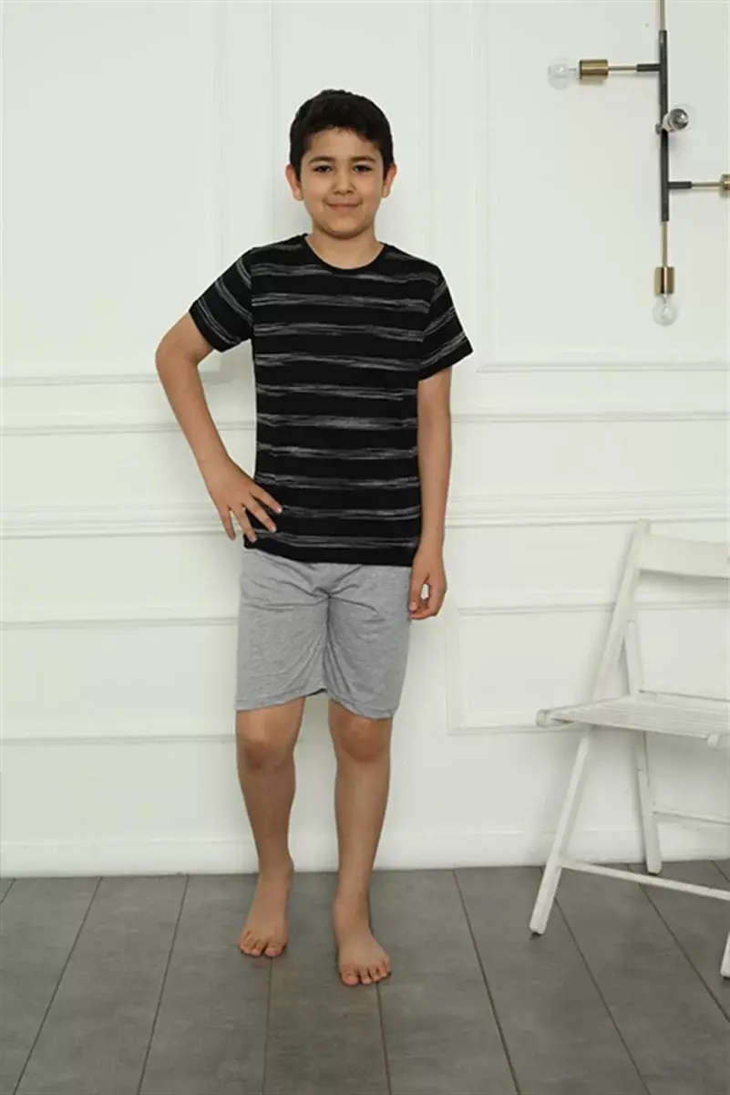 Erkek Çocuk Penye Şortlu Pijama Takım Siyah