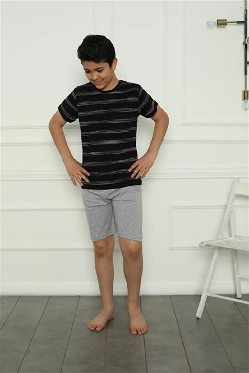 Erkek Çocuk Penye Şortlu Pijama Takım Siyah