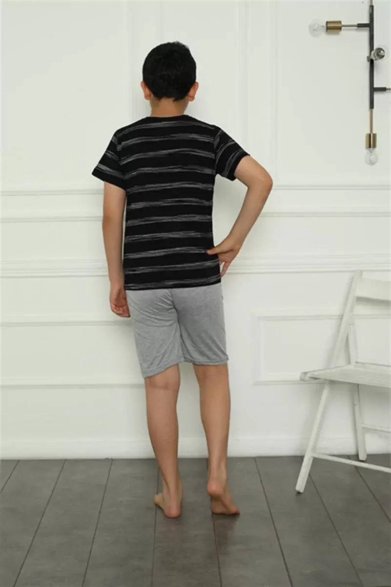 Erkek Çocuk Penye Şortlu Pijama Takım Siyah