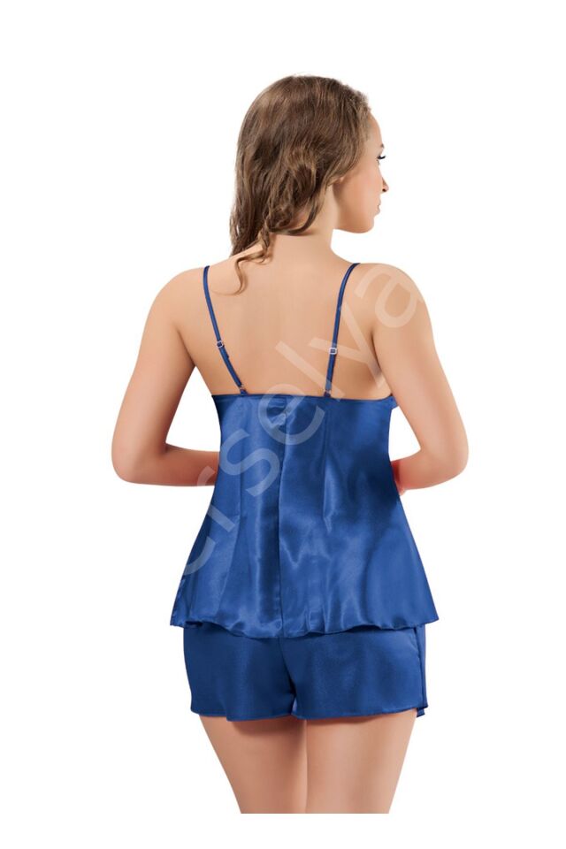 Lacivert Saten Babydoll Şortlu Takım - 331