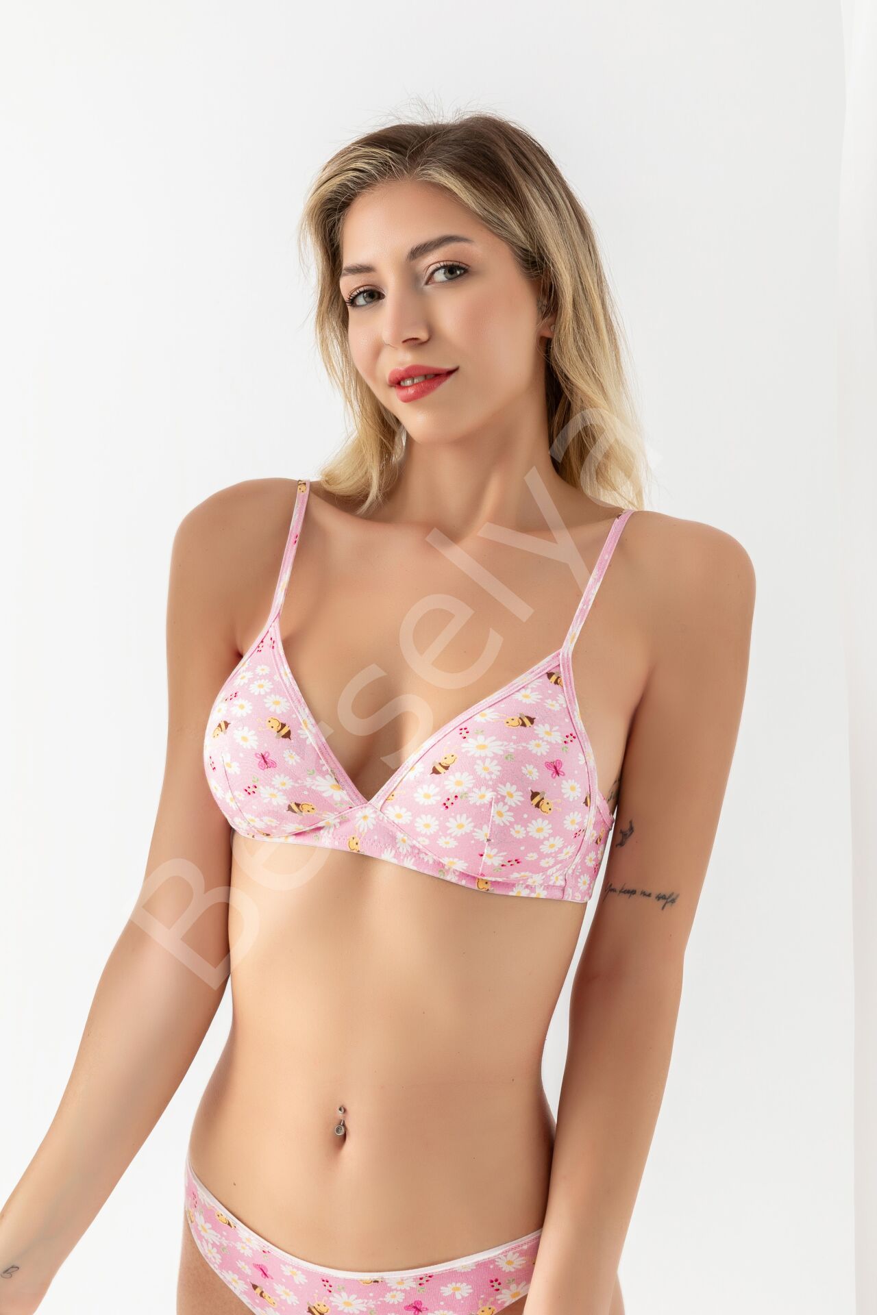 Pamuklu Desenli, Üçgen Sütyen Pembe (mgp1961)