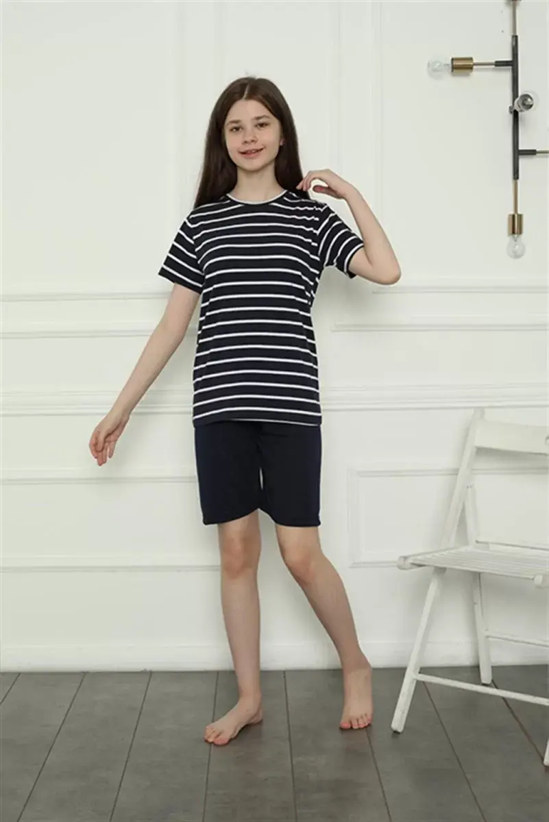 Kız Çocuk Penye Şortlu Pijama Takım Lacivert