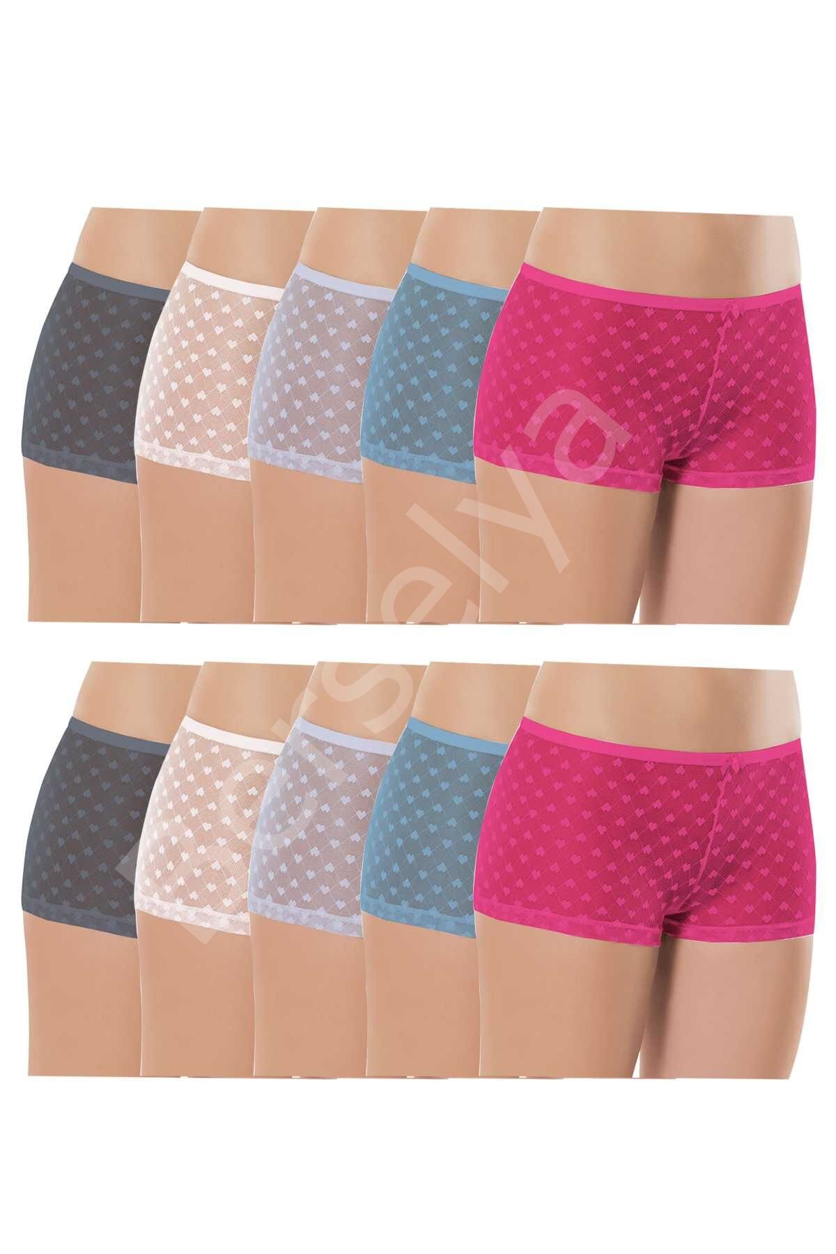 10 Adet Kadın Komple Tül Dantel Boxer Külot XL