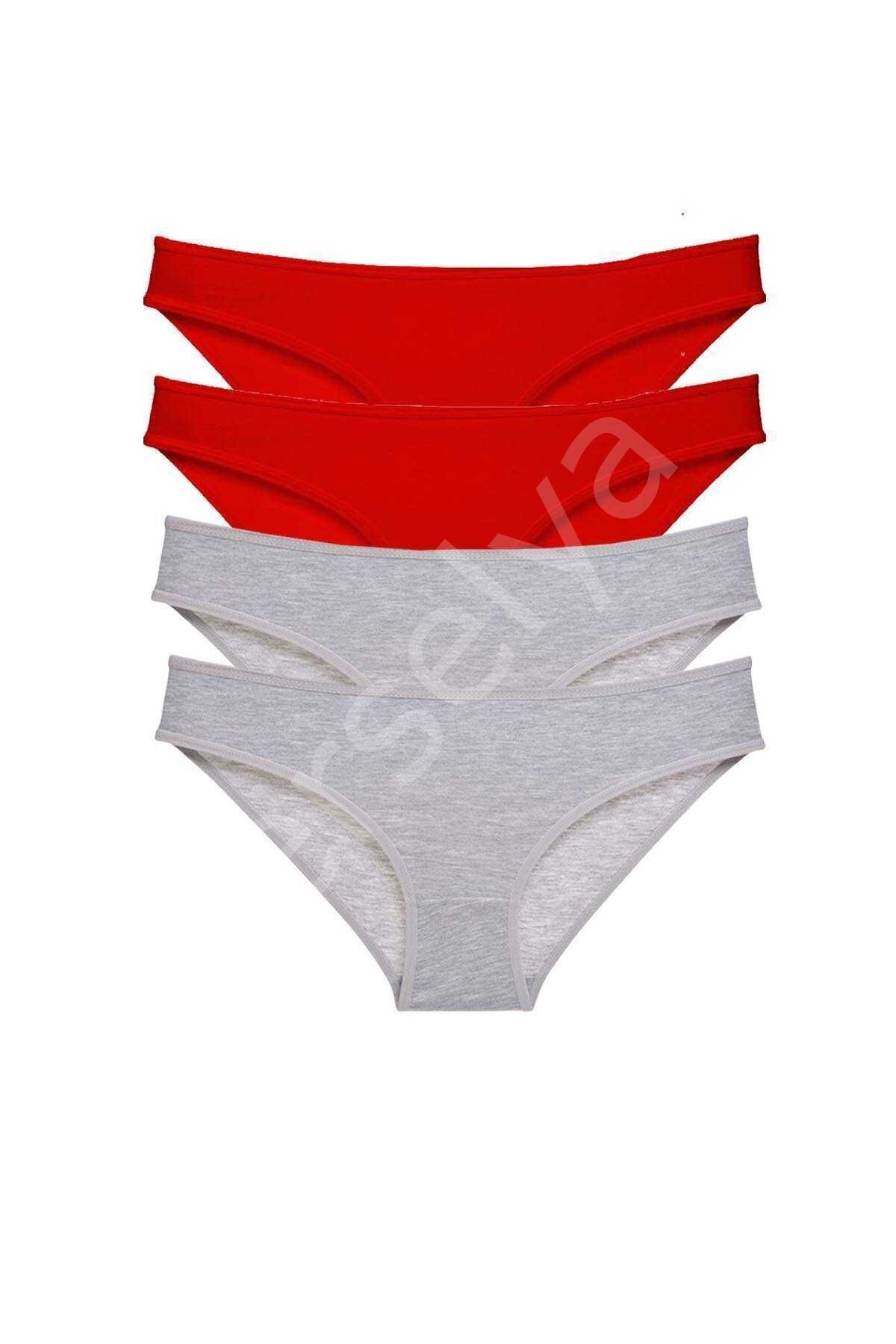 4 Adet Eko Set Likralı Kadın Slip Külot Kırmızı Gri