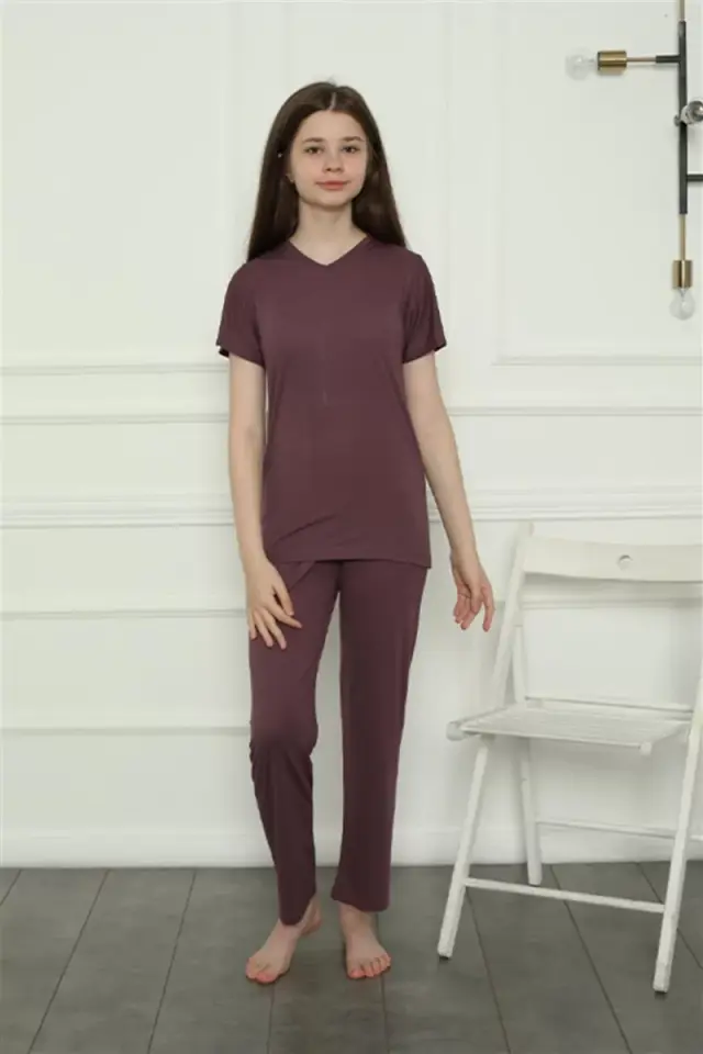 Kız Çocuk Penye Pijama Takım Mürdüm