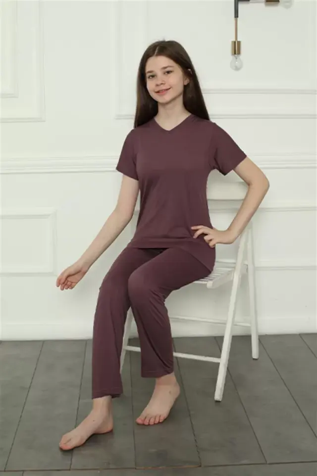 Kız Çocuk Penye Pijama Takım Mürdüm