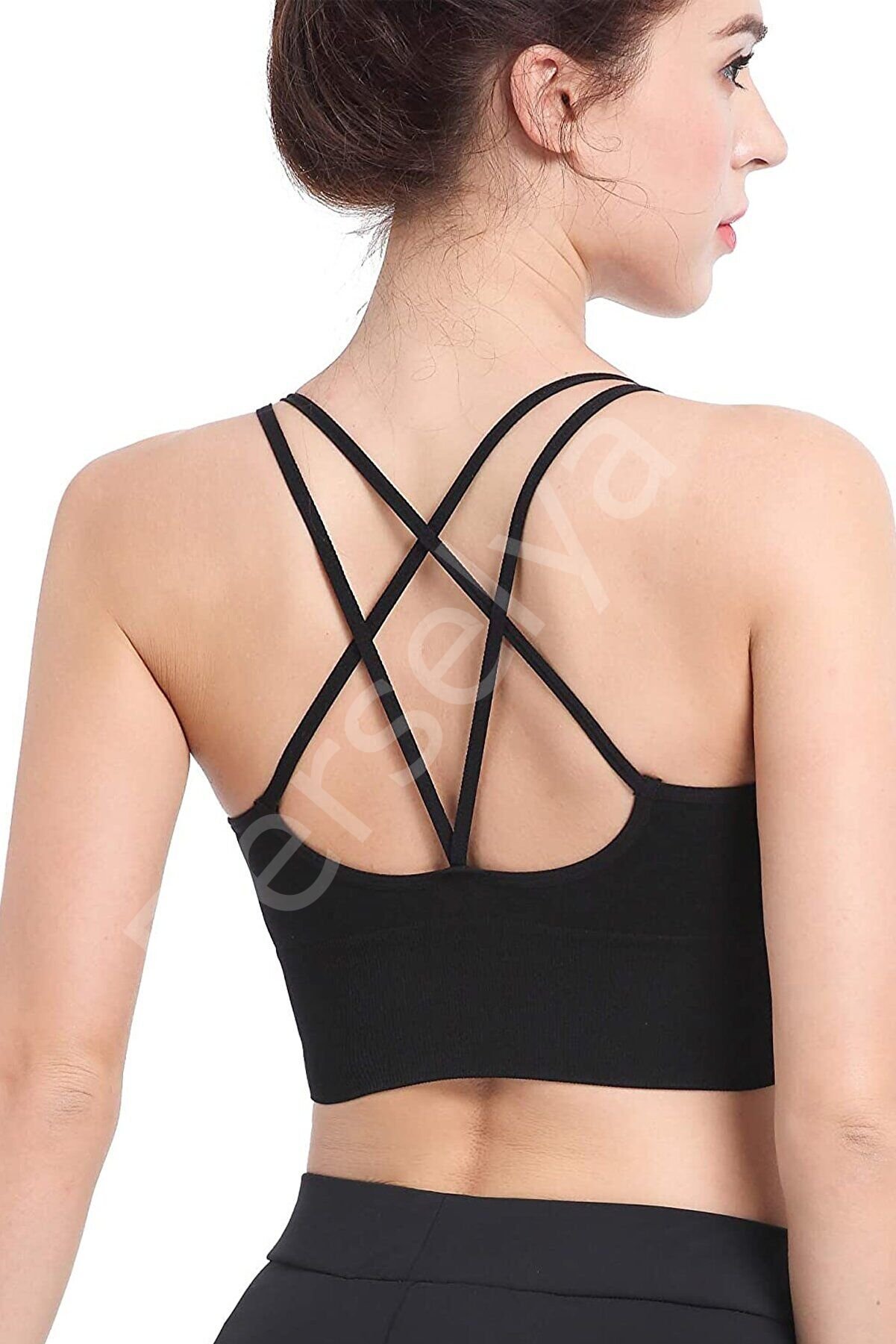 Kadın Siyah Çarpraz İpli Spor Büstiyer