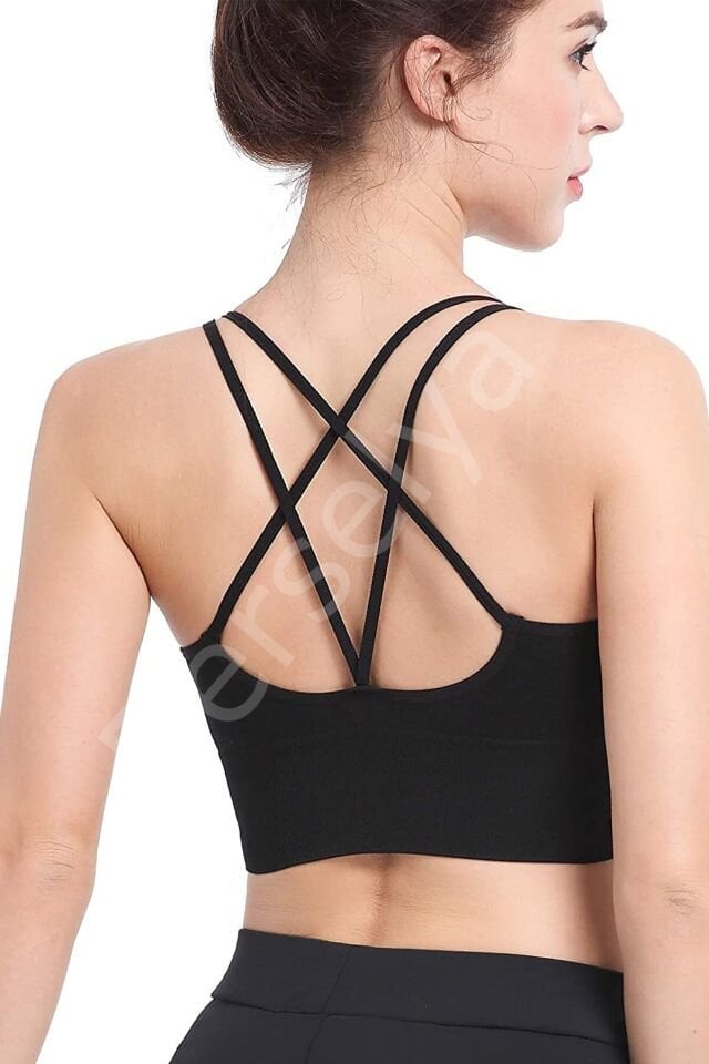 Kadın Siyah Çarpraz İpli Spor Büstiyer