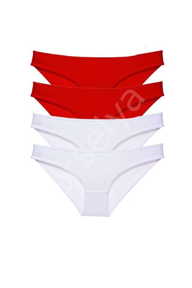 4 Adet Süper Eko Set Likralı Kadın Slip Külot Kırmızı Beyaz