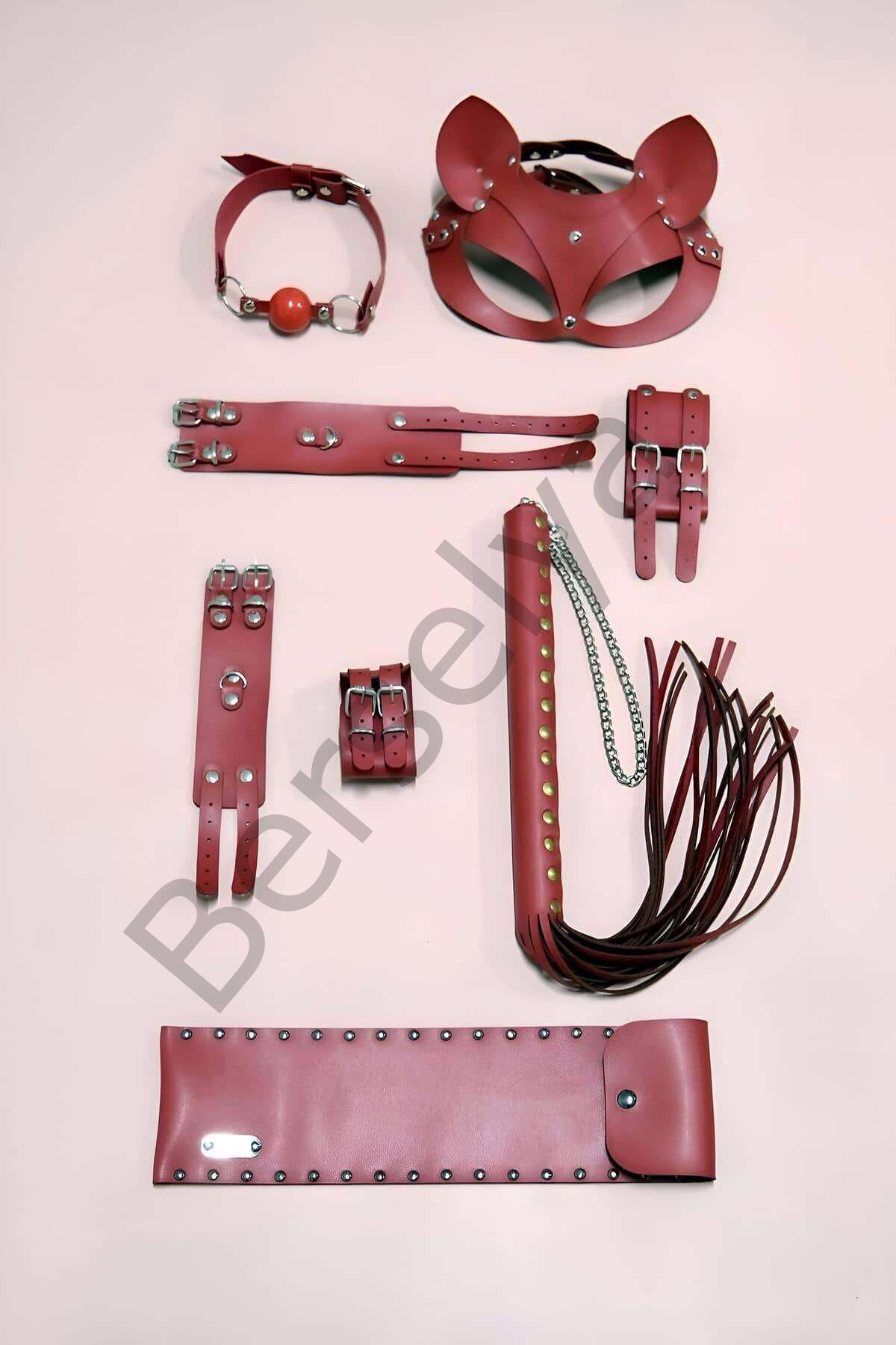 Kırbaç Kelepçe Set, 5'li Set, El - Ayak Kelepçesi, Maske, Ağız Topu - Brf1307