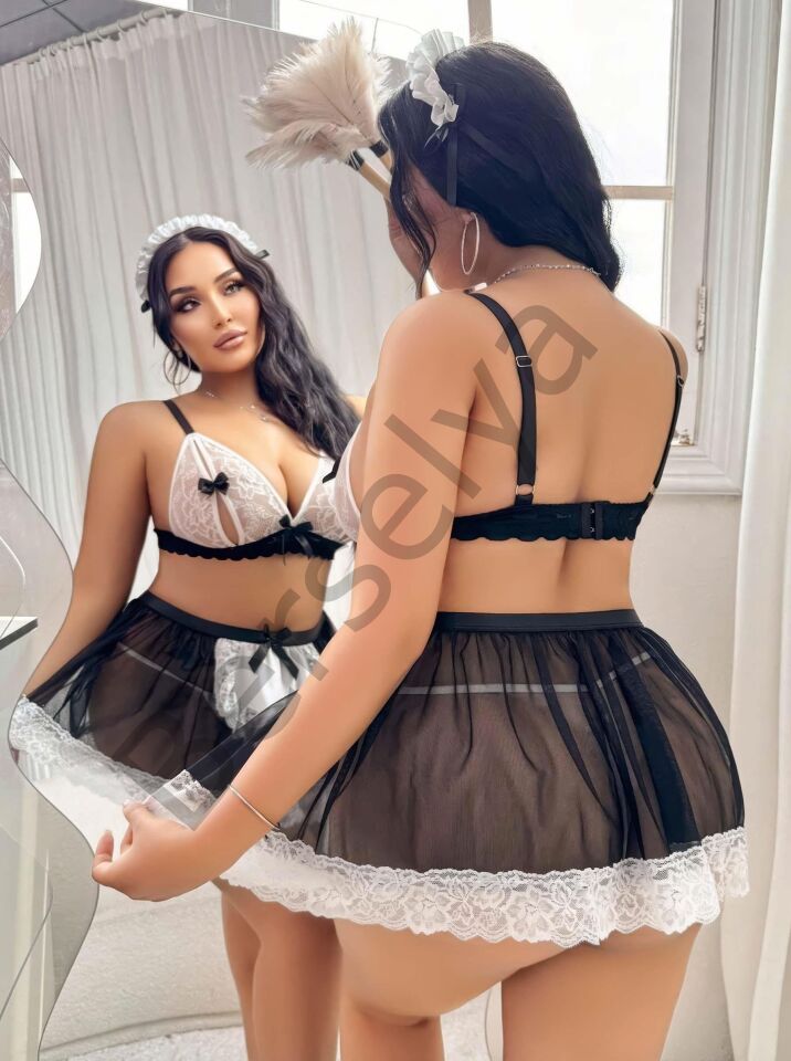 Kadın Büyük Beden  Seksi Hizmetçi Kostüm Fantezi Transparan Tül Fantezi Erotik 8006