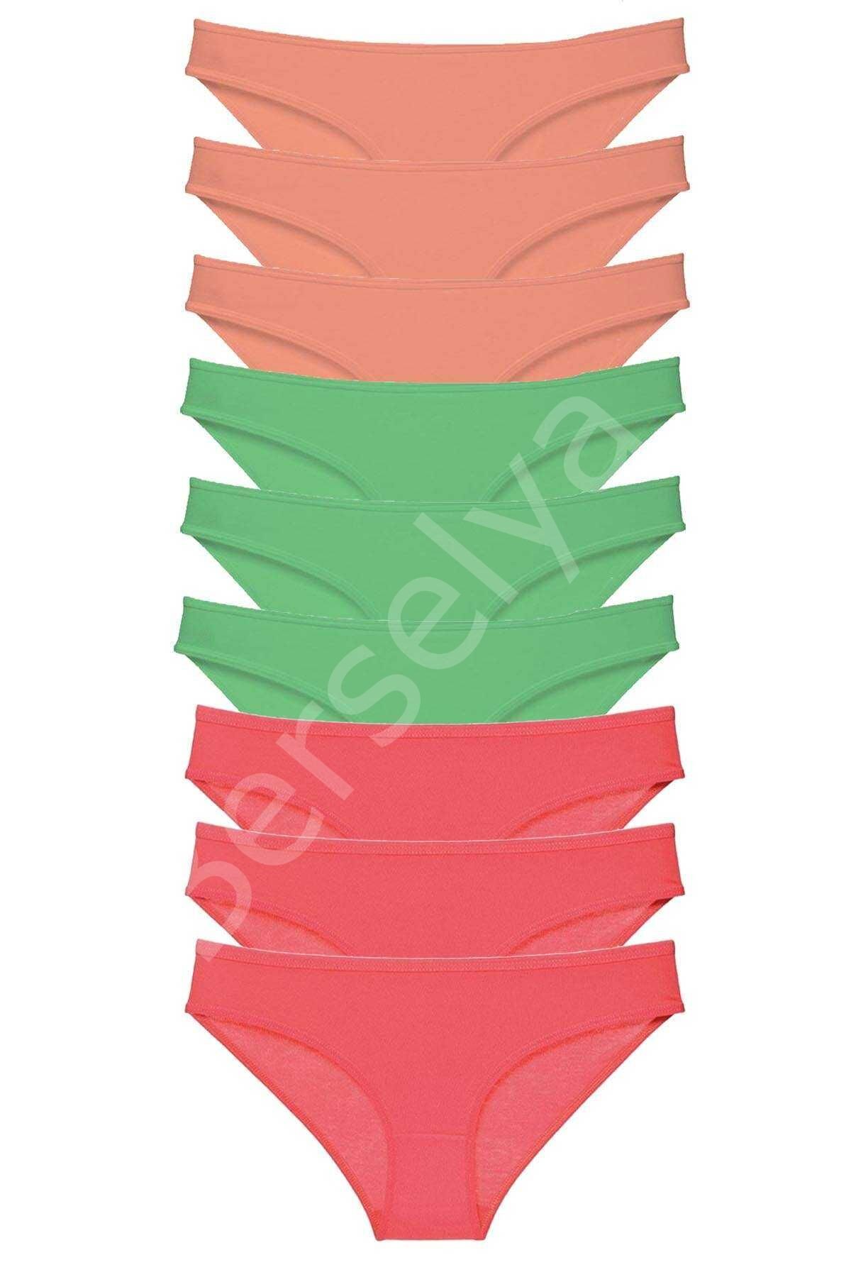 9 Adet Süper Eko Set Likralı Kadın Slip Külot Pudra Yeşil Fuşya