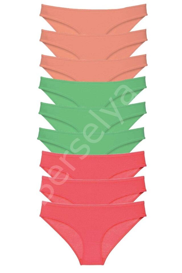 9 Adet Süper Eko Set Likralı Kadın Slip Külot Pudra Yeşil Fuşya