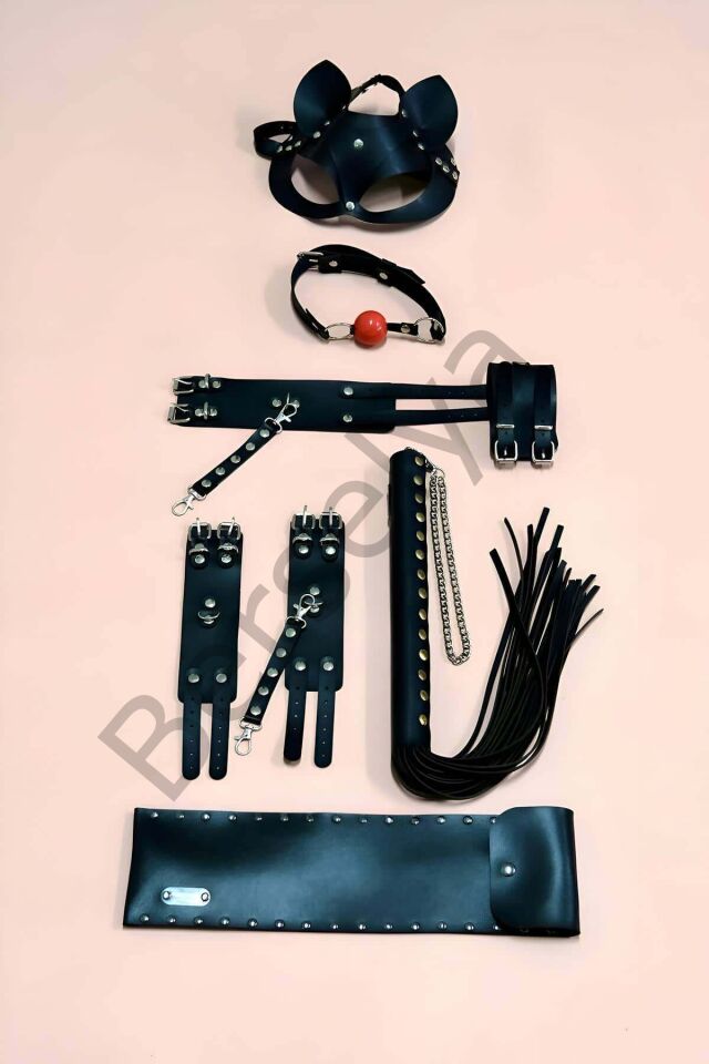 Kelepçe Kırbaç Set, 5'li Set, El - Ayak Kelepçesi, Maske, Ağız Topu - Brf1307