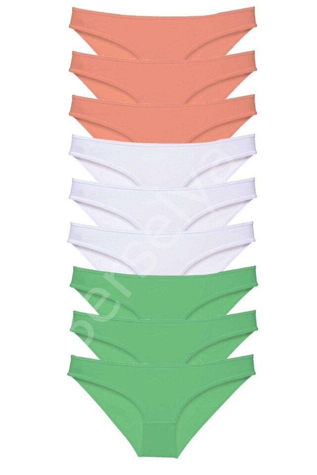 9 Adet Süper Eko Set Likralı Kadın Slip Külot Pudra Beyaz Yeşil