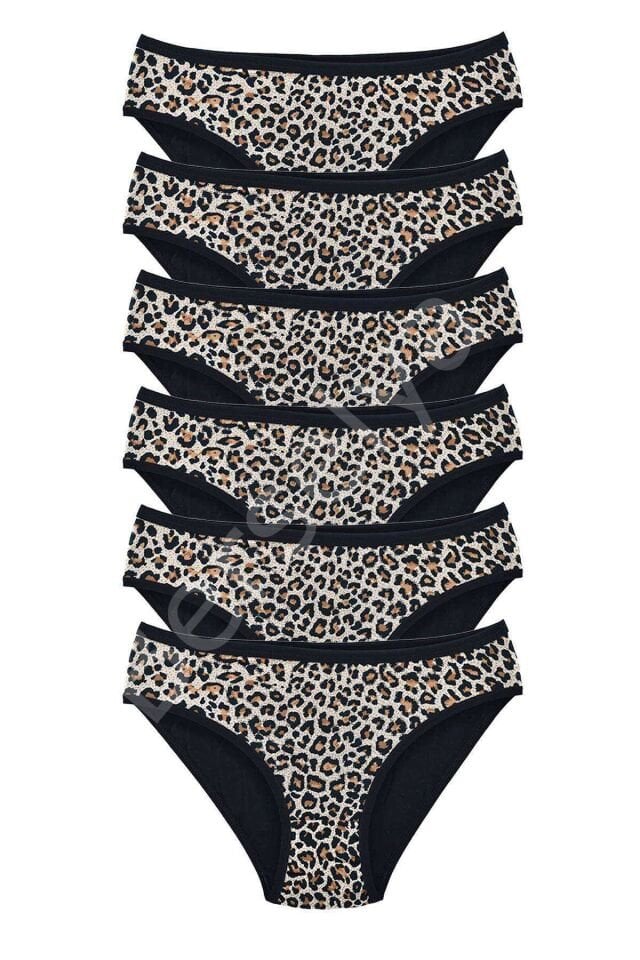 6 Adet Leopar Desenli Likralı Yumuşak Dokulu Kadın Slip Külot