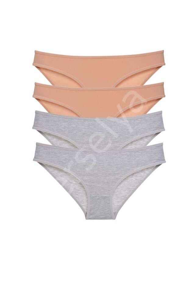 4 Adet Süper Eko Set Likralı Kadın Slip Külot Ten Gri