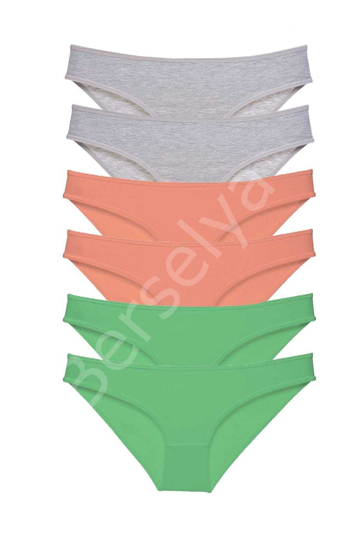 6 adet Süper Eko Set Likralı Kadın Slip Külot Gri Pudra Yeşil S
