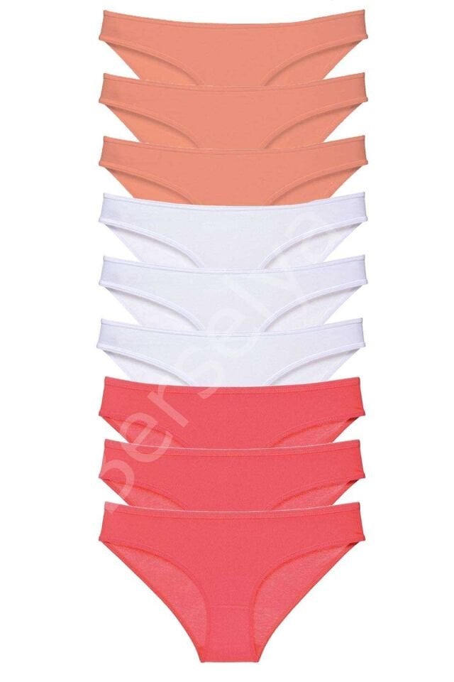 9 Adet Süper Eko Set Likralı Kadın Slip Külot Pudra Beyaz Fuşya