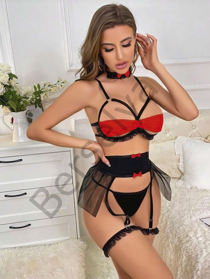 Kadın Siyah Tül Detaylı Göğüs Bandlı Fantezi Kostüm 2049