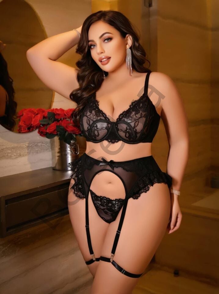 Kadın Büyük Beden Dantel Detaylı Fantezi Jartiyer Takımı 8010