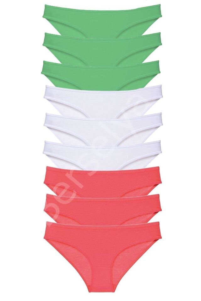 9 Adet Süper Eko Set Likralı Kadın Slip Külot Yeşil Beyaz Fuşya