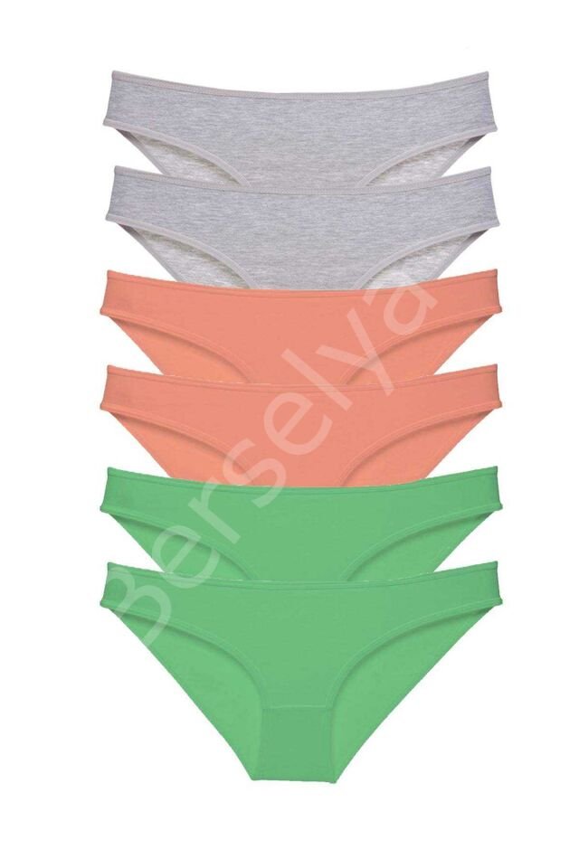 6 adet Süper Eko Set Likralı Kadın Slip Külot Gri Pudra Yeşil XL