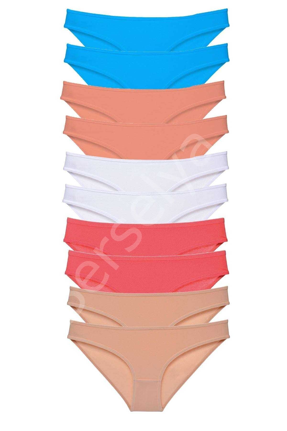 10 adet Süper Eko Set Likralı Kadın Slip Ten Beyaz Pudra Fuşya Mavi