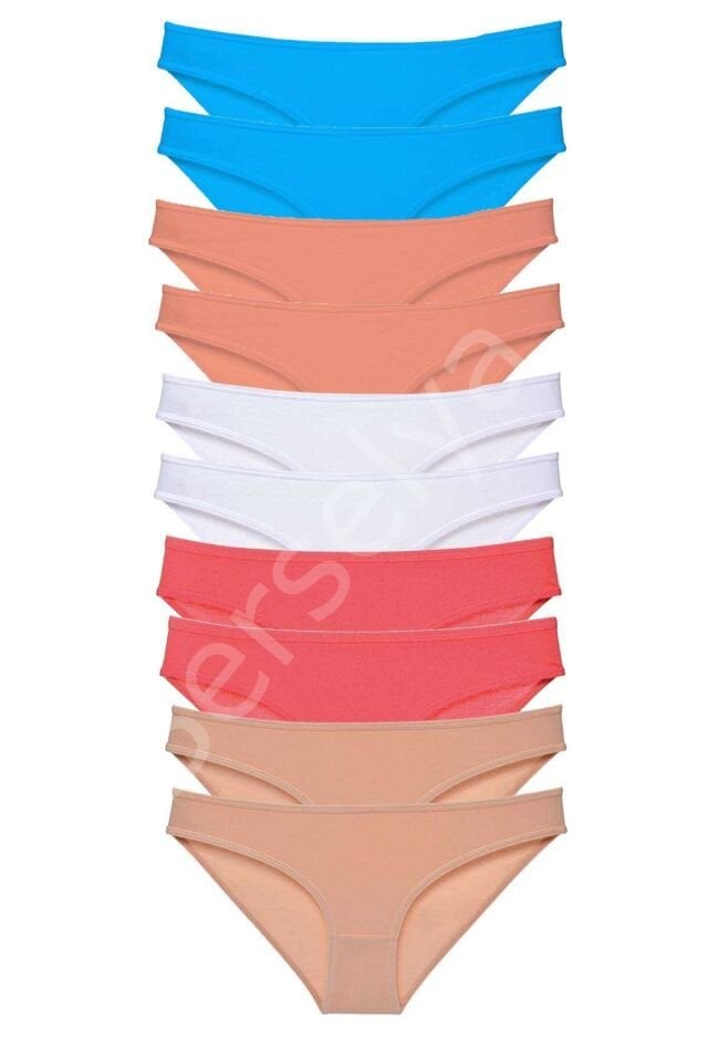 10 adet Süper Eko Set Likralı Kadın Slip Ten Beyaz Pudra Fuşya Mavi