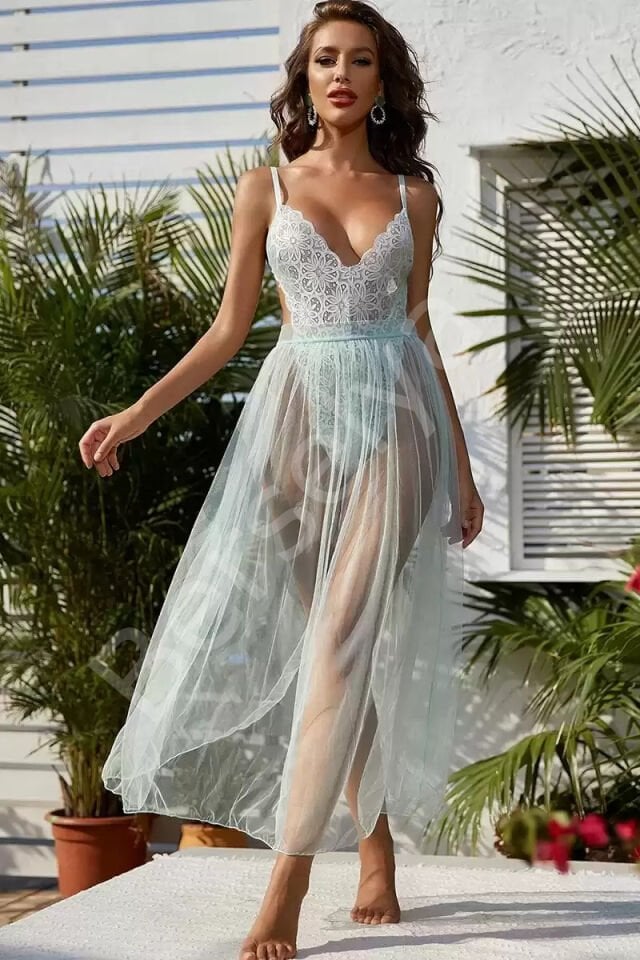 Beyaz Uzun Gecelik Takım