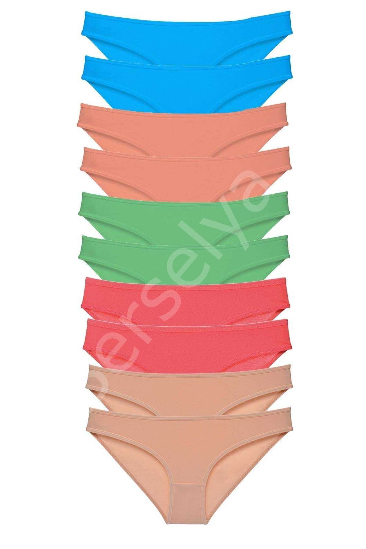 10 adet Süper Eko Set Likralı Kadın Slip Ten Pudra Yeşil Fuşya Mavi