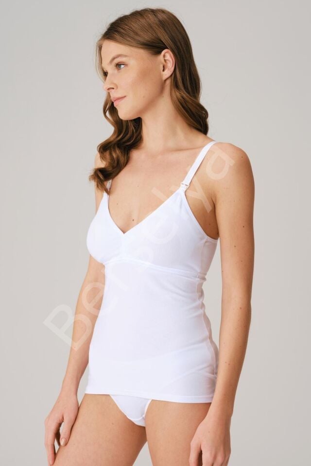 Modal Pamuklu Lohusa Önden Açılan Beyaz Emzirme Atleti