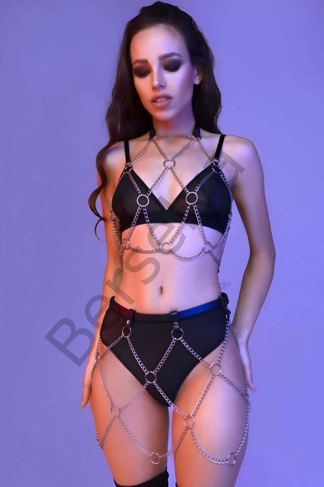 Halka Ve Zincir Detaylı Deri Bağlamalı Harness - Brf737