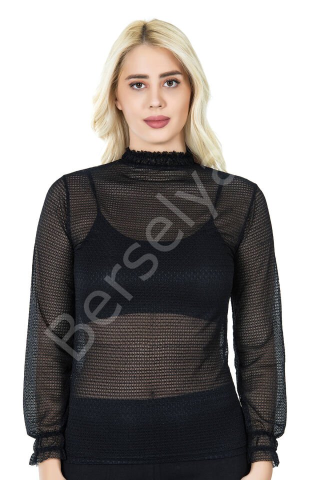 Balıkçı Yaka File Transparan Detaylı Kadın Atlet 146